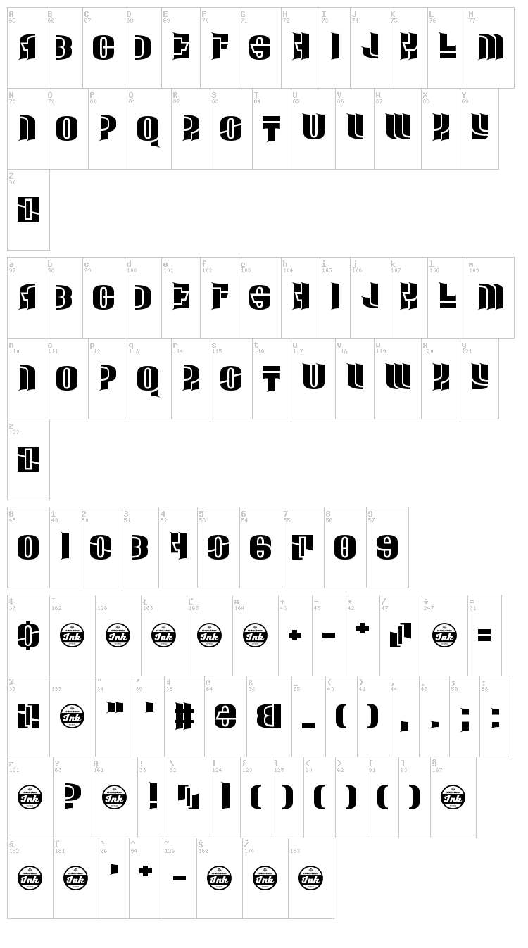 Man Down font map